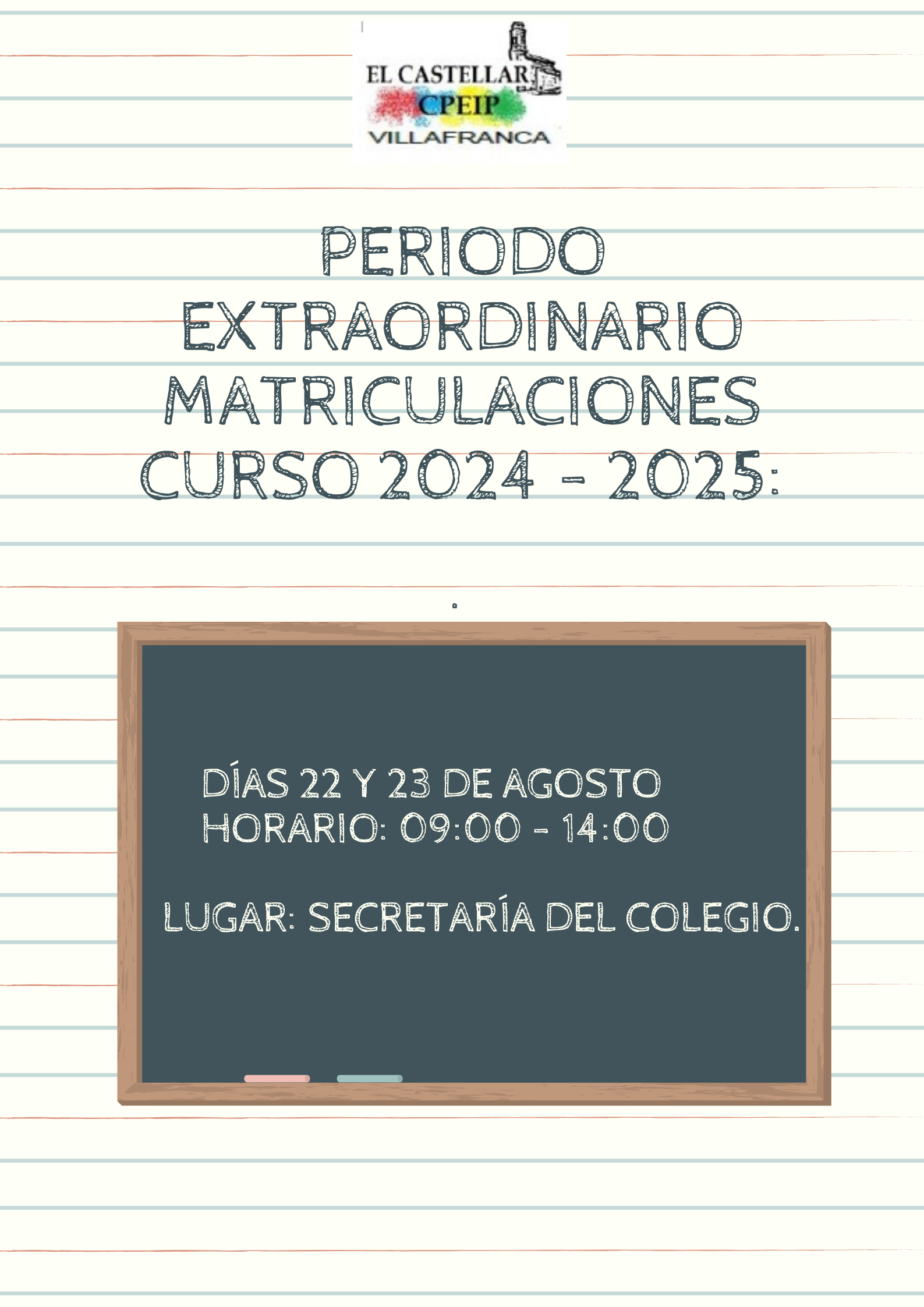 Periodo extraordinario de matriculación curso 2024/2025